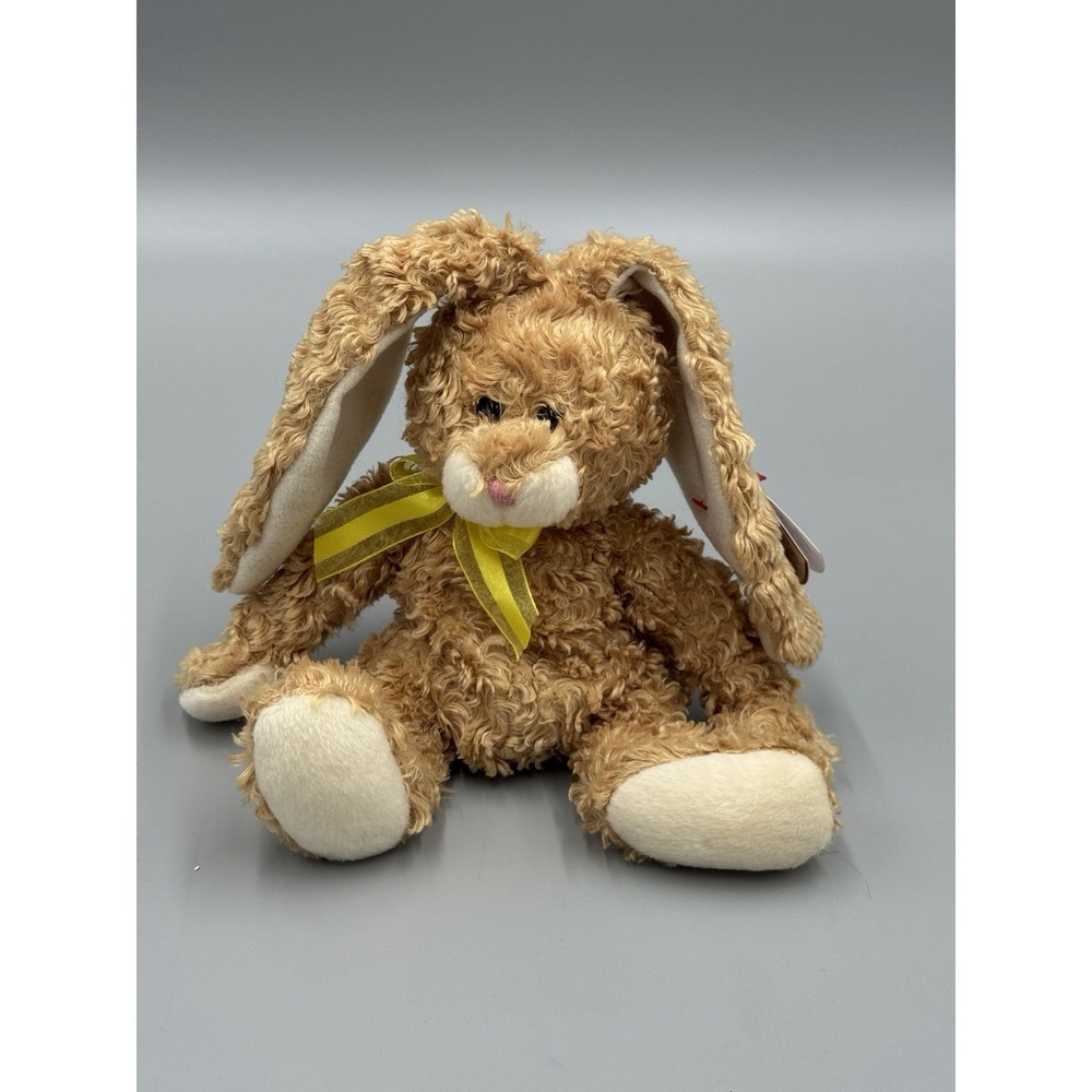 2004 Ty Beanie Babies Harrison the Brown Bunny Rabbit w/ Yellow Bow 7 Inch